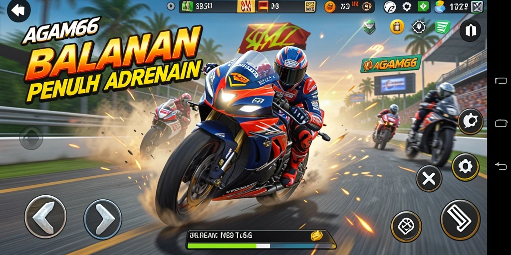Tampilan gameplay seru dalam AGAM66 dengan sepeda motor dan trek yang bervariasi.