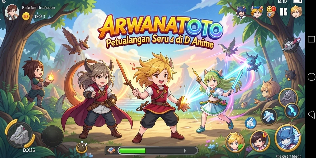 Tampilan gameplay ARWANATOTO yang penuh warna dan aksi.