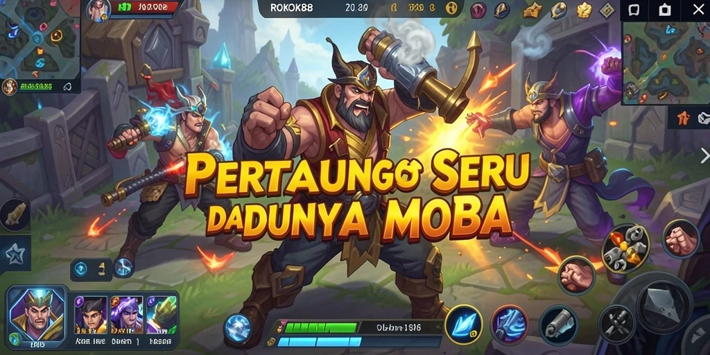 Screenshot gameplay ROKOK88 menampilkan pertarungan seru antara hero.